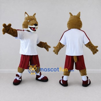 Custom Brown White and Maroon Canine Character in Sportswear Mascot Costume Adult Full Body Suit for Sports Events