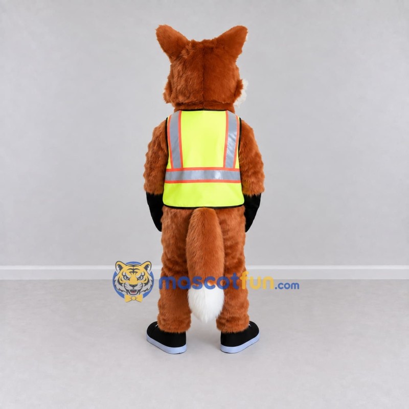 Custom Orange and Yellow Fox in Safety Vest Mascot Costume Adult Full Body Suit for Community Events Custom Orange and Yellow Fox in Safety Vest Mascot Costume Adult Full Body Suit for Community Events