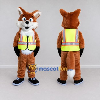 Custom Orange and Yellow Fox in Safety Vest Mascot Costume Adult Full Body Suit for Community Events