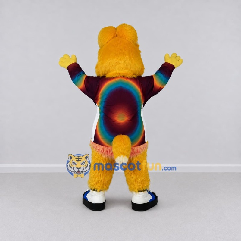 Custom Yellow and Multicolor Rodent in Rainbow Shirt Mascot Costume Adult Full Body Suit for School Events Custom Yellow and Multicolor Rodent in Rainbow Shirt Mascot Costume Adult Full Body Suit for School Events