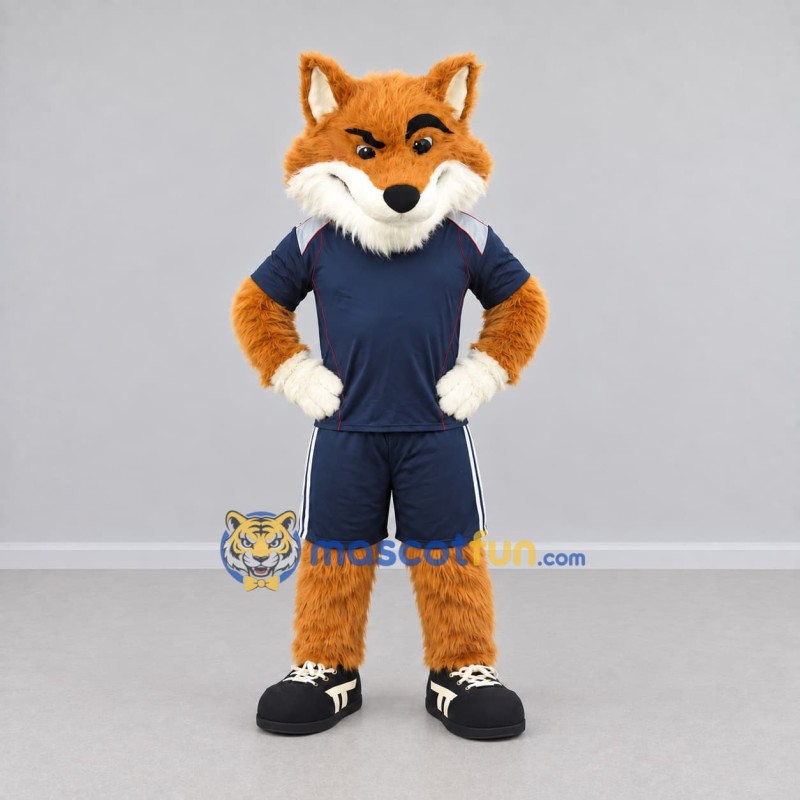 Custom Orange and Navy Blue Fox in Sportswear Mascot Costume Adult Full Body Suit for Sports Events Custom Orange and Navy Blue Fox in Sportswear Mascot Costume Adult Full Body Suit for Sports Events