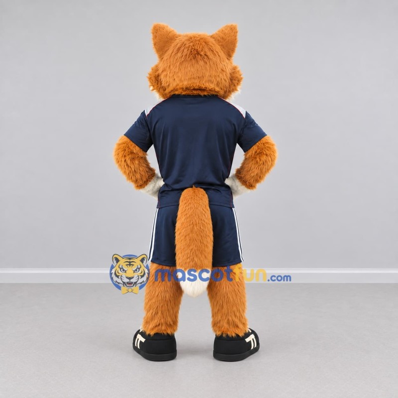 Custom Orange and Navy Blue Fox in Sportswear Mascot Costume Adult Full Body Suit for Sports Events Custom Orange and Navy Blue Fox in Sportswear Mascot Costume Adult Full Body Suit for Sports Events