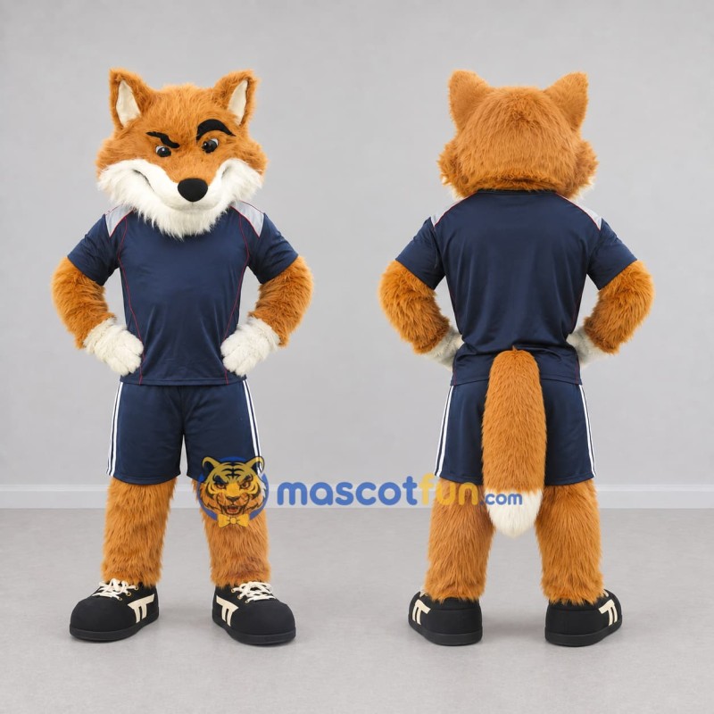 Custom Orange and Navy Blue Fox in Sportswear Mascot Costume Adult Full Body Suit for Sports Events Custom Orange and Navy Blue Fox in Sportswear Mascot Costume Adult Full Body Suit for Sports Events
