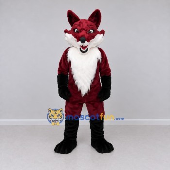 Custom Burgundy Black and White Fox Mascot Costume Adult Full Body Suit for Themed Parties Custom Burgundy Black and White Fox Mascot Costume Adult Full Body Suit for Themed Parties