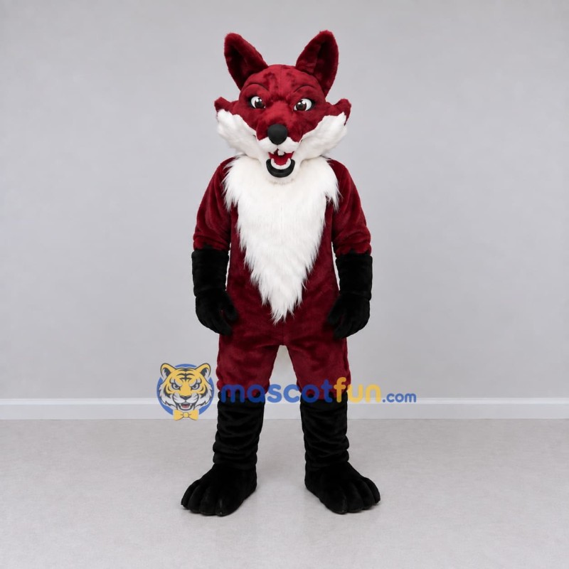 Custom Burgundy Black and White Fox Mascot Costume Adult Full Body Suit for Themed Parties Custom Burgundy Black and White Fox Mascot Costume Adult Full Body Suit for Themed Parties