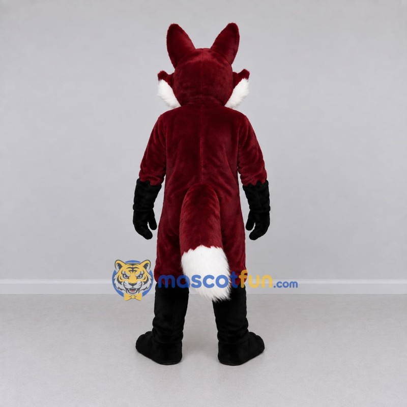 Custom Burgundy Black and White Fox Mascot Costume Adult Full Body Suit for Themed Parties Custom Burgundy Black and White Fox Mascot Costume Adult Full Body Suit for Themed Parties
