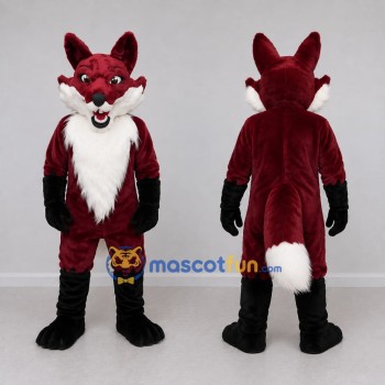 Custom Burgundy Black and White Fox Mascot Costume Adult Full Body Suit for Themed Parties