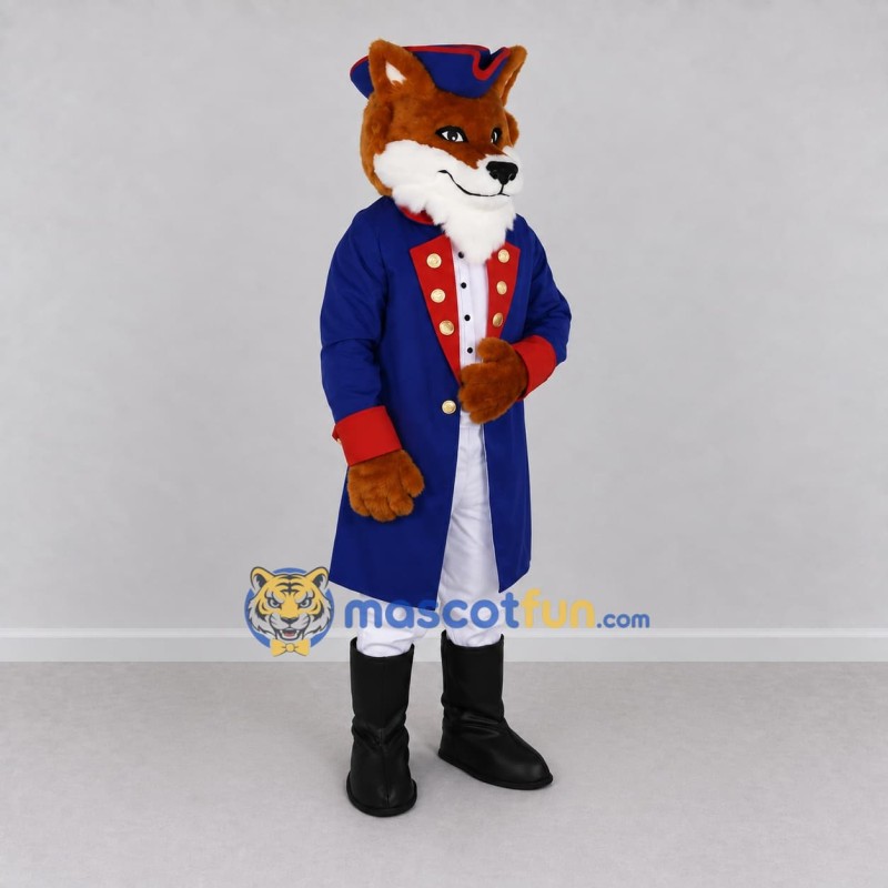 Custom Orange and Blue Fox in Tricorn Hat Mascot Costume Adult Full Body Suit for Themed Parties Custom Orange and Blue Fox in Tricorn Hat Mascot Costume Adult Full Body Suit for Themed Parties