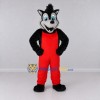 Custom Black Gray and Red Wolf in Overalls Mascot Costume Adult Full Body Suit for Themed Parties Custom Black Gray and Red Wolf in Overalls Mascot Costume Adult Full Body Suit for Themed Parties