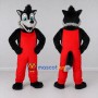 Custom Black Gray and Red Wolf in Overalls Mascot Costume Adult Full Body Suit for Themed Parties