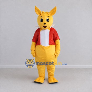 Custom Yellow and Red Kangaroo in Jacket Mascot Costume Adult Full Body Suit for School Events
