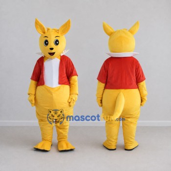 Custom Yellow and Red Kangaroo in Jacket Mascot Costume Adult Full Body Suit for School Events