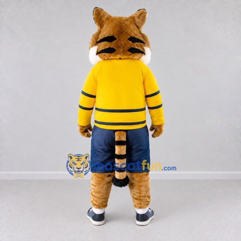 Custom Orange Yellow and Blue Tiger in Sportswear Mascot Costume Adult Full Body Suit for Sports Events Custom Orange Yellow and Blue Tiger in Sportswear Mascot Costume Adult Full Body Suit for Sports Events