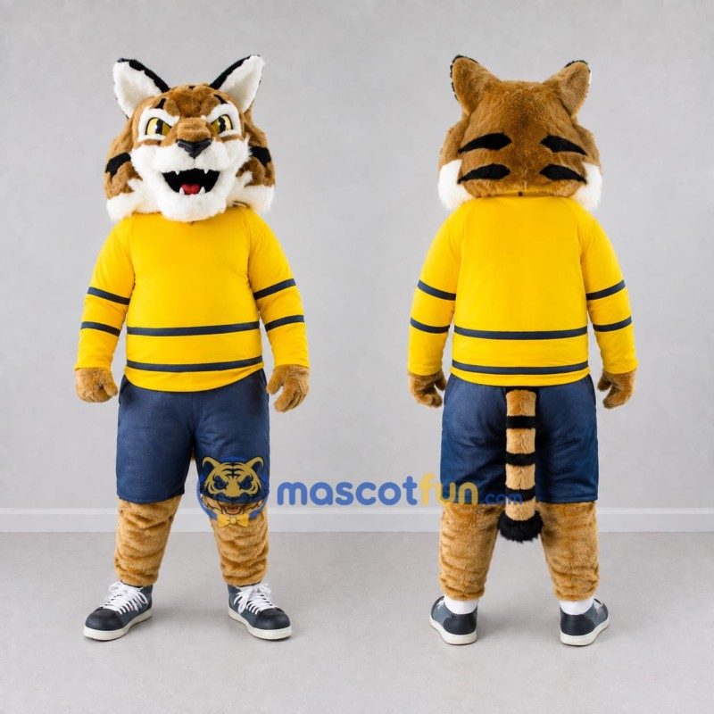 Custom Orange Yellow and Blue Tiger in Sportswear Mascot Costume Adult Full Body Suit for Sports Events Custom Orange Yellow and Blue Tiger in Sportswear Mascot Costume Adult Full Body Suit for Sports Events