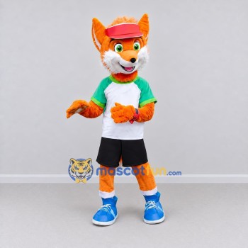Custom Orange Green and White Fox in Sportswear Mascot Costume Adult Full Body Suit for Sports Events