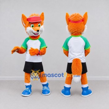 Custom Orange Green and White Fox in Sportswear Mascot Costume Adult Full Body Suit for Sports Events