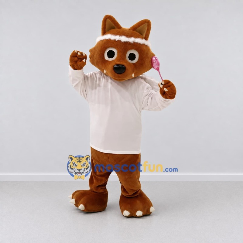 Custom Brown and White Fox in Shirt Mascot Costume Adult Full Body Suit for School Events Custom Brown and White Fox in Shirt Mascot Costume Adult Full Body Suit for School Events