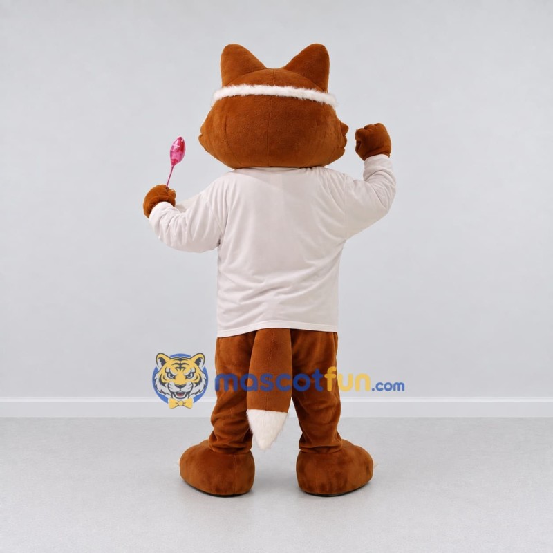 Custom Brown and White Fox in Shirt Mascot Costume Adult Full Body Suit for School Events Custom Brown and White Fox in Shirt Mascot Costume Adult Full Body Suit for School Events