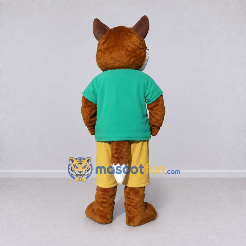 Custom Brown Green and Yellow Fox in Sportswear Mascot Costume Adult Full Body Suit for Sports Events Custom Brown Green and Yellow Fox in Sportswear Mascot Costume Adult Full Body Suit for Sports Events