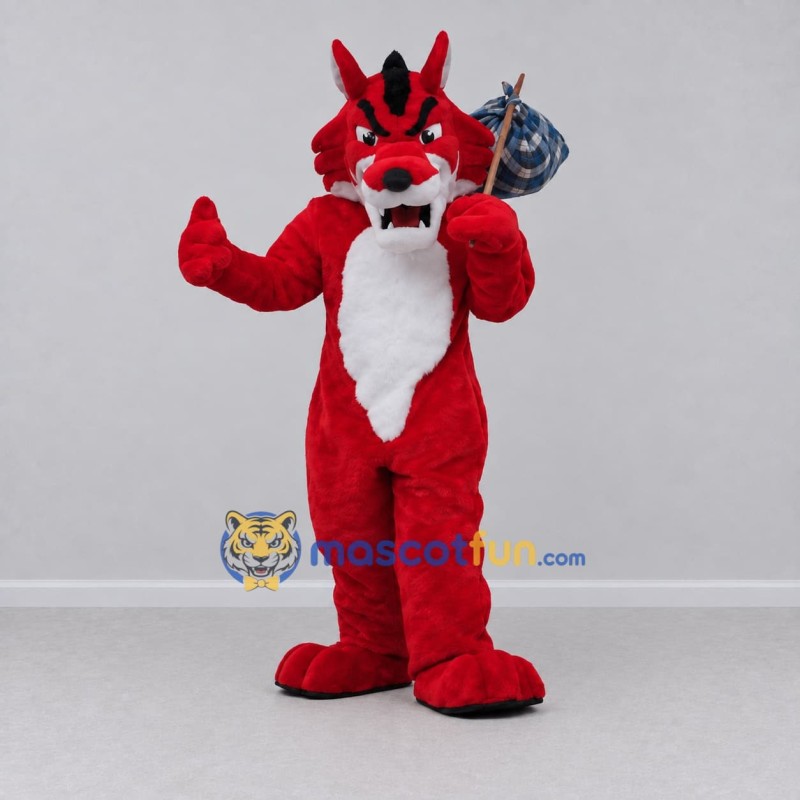 Custom Red Black and White Fantasy Canine Mascot Costume Adult Full Body Suit for Themed Parties