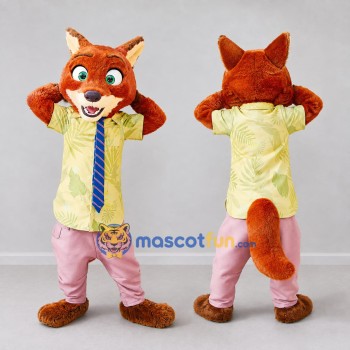 Custom Orange Yellow and Pink Fox in Shirt and Tie Mascot Costume Adult Full Body Suit for Themed Parties
