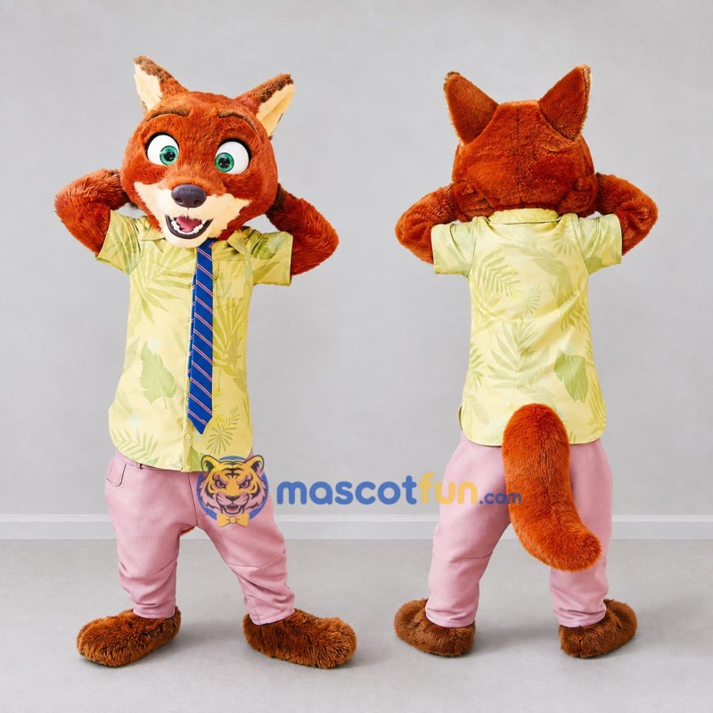 Custom Orange Yellow and Pink Fox in Shirt and Tie Mascot Costume Adult Full Body Suit for Themed Parties Custom Orange Yellow and Pink Fox in Shirt and Tie Mascot Costume Adult Full Body Suit for Themed Parties