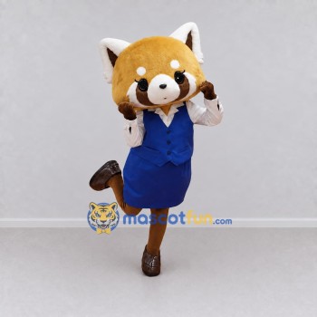 Custom Tan White and Blue Red Panda in Skirt Suit Mascot Costume Adult Full Body Suit for Themed Parties Custom Tan White and Blue Red Panda in Skirt Suit Mascot Costume Adult Full Body Suit for Themed Parties