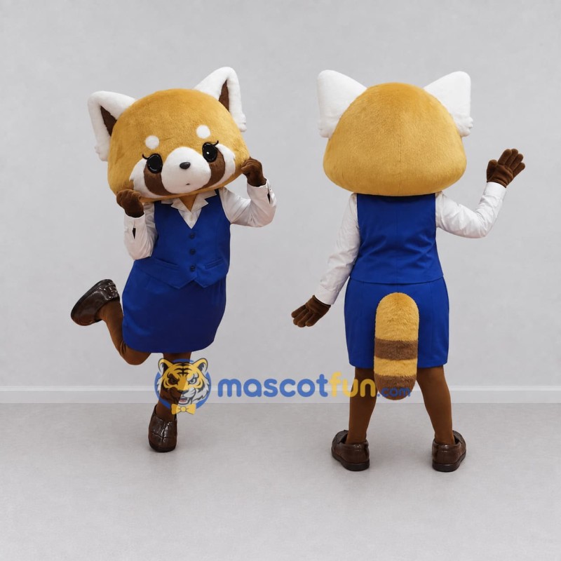 Custom Tan White and Blue Red Panda in Skirt Suit Mascot Costume Adult Full Body Suit for Themed Parties Custom Tan White and Blue Red Panda in Skirt Suit Mascot Costume Adult Full Body Suit for Themed Parties