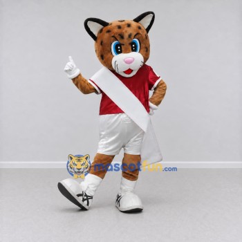 Custom Tan Red and White Spotted Cat in Sportswear Mascot Costume Adult Full Body Suit for Sports Events