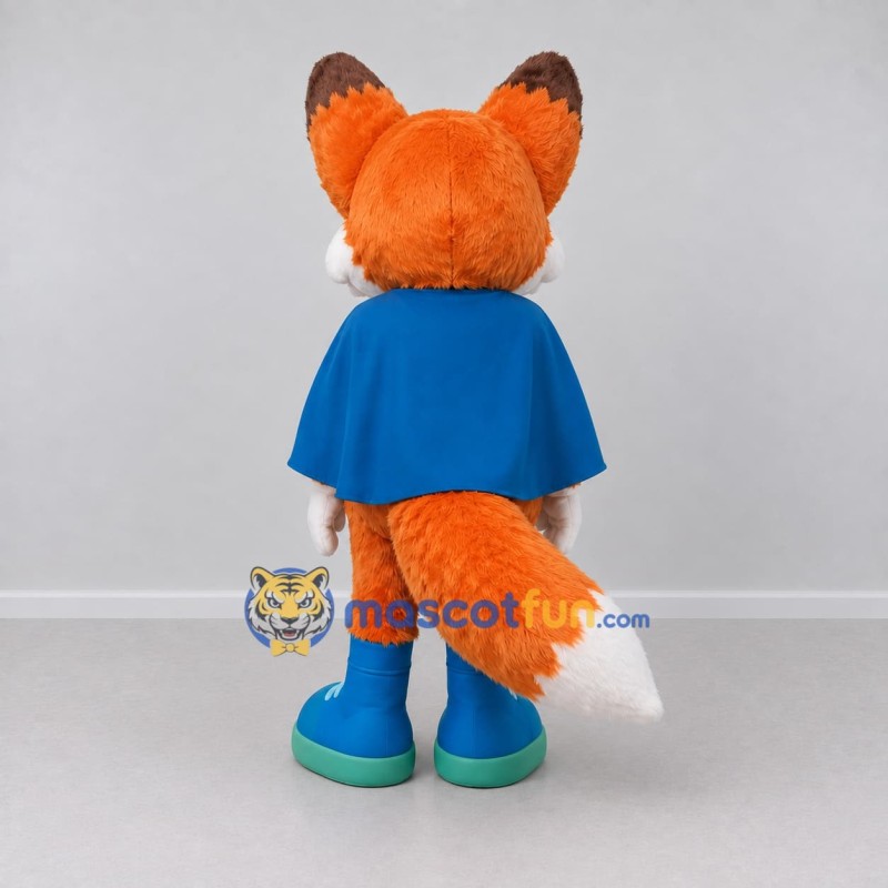 Custom Orange and Blue Fox with Cape Mascot Costume Adult Full Body Suit for Themed Parties Custom Orange and Blue Fox with Cape Mascot Costume Adult Full Body Suit for Themed Parties