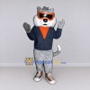 Custom Gray Navy Blue and Orange Wolf in Jacket Mascot Costume Adult Full Body Suit for Themed Parties
