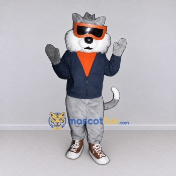 Custom Gray Navy Blue and Orange Wolf in Jacket Mascot Costume Adult Full Body Suit for Themed Parties Custom Gray Navy Blue and Orange Wolf in Jacket Mascot Costume Adult Full Body Suit for Themed Parties