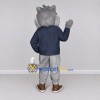 Custom Gray Navy Blue and Orange Wolf in Jacket Mascot Costume Adult Full Body Suit for Themed Parties