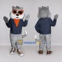 Custom Gray Navy Blue and Orange Wolf in Jacket Mascot Costume Adult Full Body Suit for Themed Parties