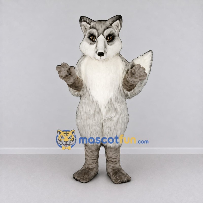 Custom Gray and White Fox Mascot Costume Adult Full Body Suit for Wildlife Events Custom Gray and White Fox Mascot Costume Adult Full Body Suit for Wildlife Events