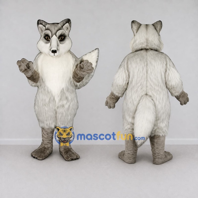 Custom Gray and White Fox Mascot Costume Adult Full Body Suit for Wildlife Events Custom Gray and White Fox Mascot Costume Adult Full Body Suit for Wildlife Events