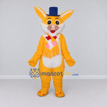 Custom Yellow and Blue Rabbit in Top Hat Mascot Costume Adult Full Body Suit for Easter Events Custom Yellow and Blue Rabbit in Top Hat Mascot Costume Adult Full Body Suit for Easter Events