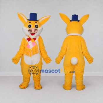 Custom Yellow and Blue Rabbit in Top Hat Mascot Costume Adult Full Body Suit for Easter Events