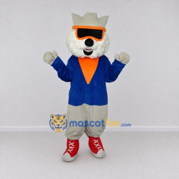 Custom White Blue and Orange Wolf in Jacket Mascot Costume Adult Full Body Suit for Themed Parties Custom White Blue and Orange Wolf in Jacket Mascot Costume Adult Full Body Suit for Themed Parties
