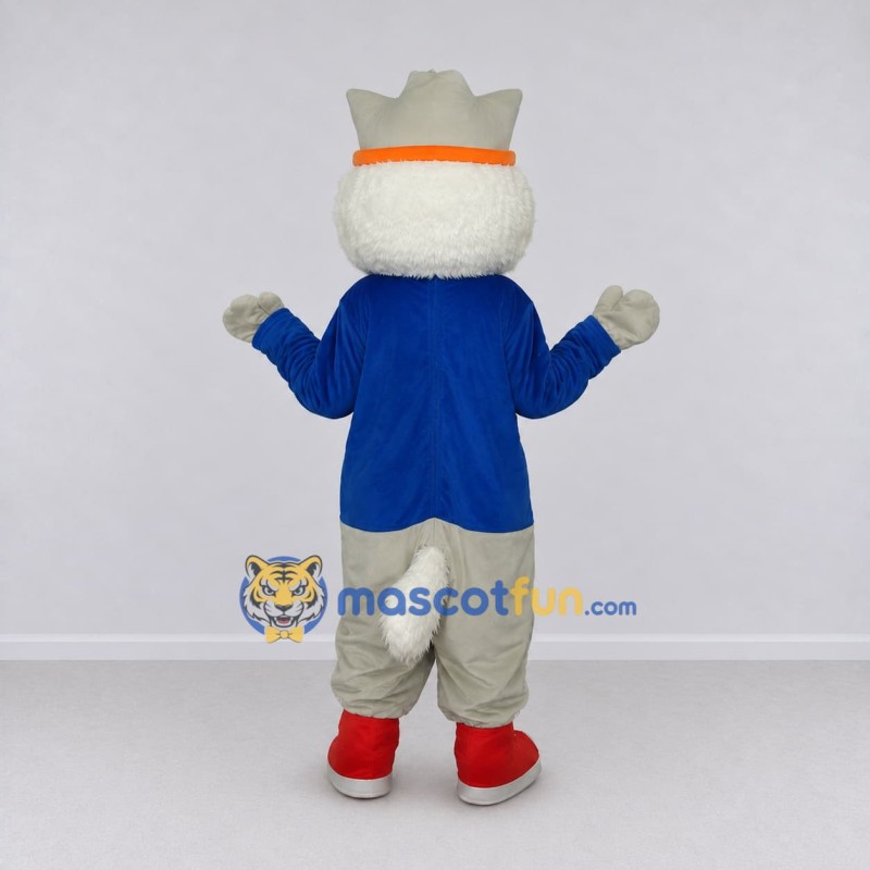 Custom White Blue and Orange Wolf in Jacket Mascot Costume Adult Full Body Suit for Themed Parties Custom White Blue and Orange Wolf in Jacket Mascot Costume Adult Full Body Suit for Themed Parties