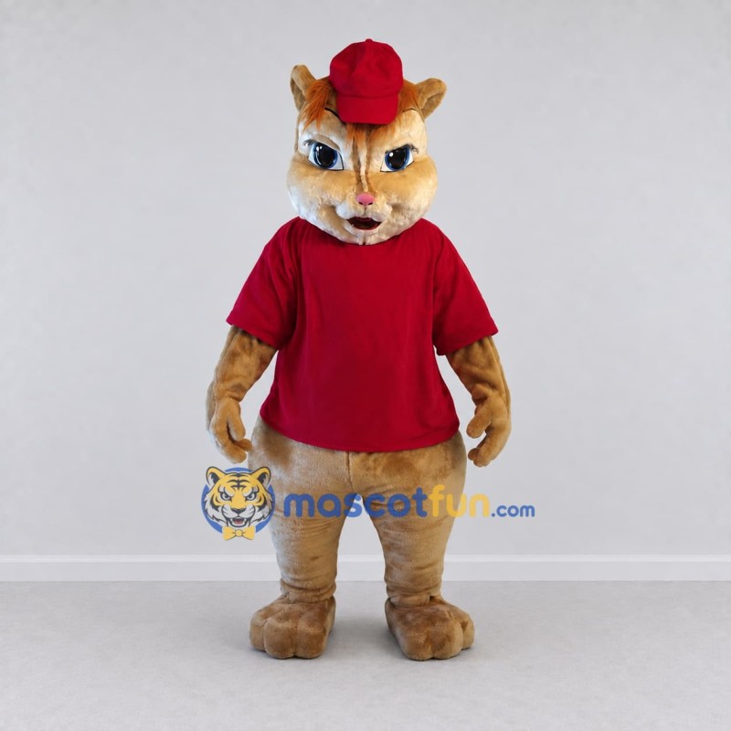 Custom Tan and Red Hamster in Cap and T Shirt Mascot Costume Adult Full Body Suit for School Events