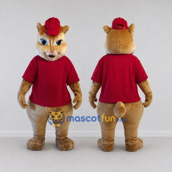 Custom Tan and Red Hamster in Cap and T Shirt Mascot Costume Adult Full Body Suit for School Events