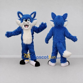 Custom Blue and White Fox Mascot Costume Adult Full Body Suit for School Events