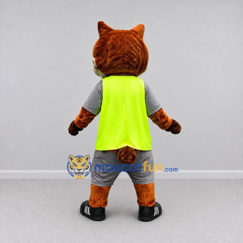 Custom Brown and Lime Green Animal Character in Sportswear Mascot Costume Adult Full Body Suit for Sports Events Custom Brown and Lime Green Animal Character in Sportswear Mascot Costume Adult Full Body Suit for Sports Events