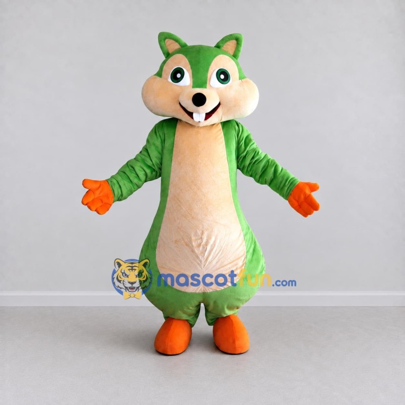 Custom Green and Cream Squirrel Mascot Costume Adult Full Body Suit for School Events Custom Green and Cream Squirrel Mascot Costume Adult Full Body Suit for School Events