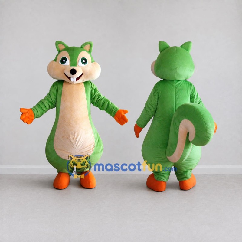 Custom Green and Cream Squirrel Mascot Costume Adult Full Body Suit for School Events Custom Green and Cream Squirrel Mascot Costume Adult Full Body Suit for School Events