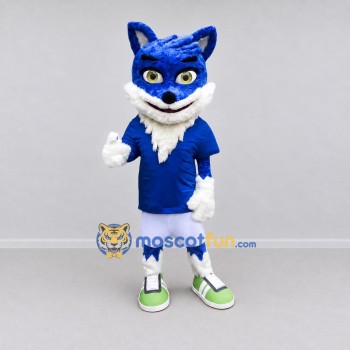 Custom Blue and White Fox in Sportswear Mascot Costume Adult Full Body Suit for Sports Events Custom Blue and White Fox in Sportswear Mascot Costume Adult Full Body Suit for Sports Events