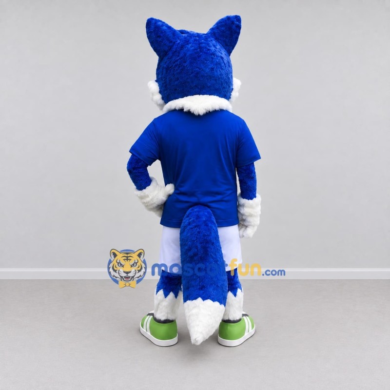 Custom Blue and White Fox in Sportswear Mascot Costume Adult Full Body Suit for Sports Events Custom Blue and White Fox in Sportswear Mascot Costume Adult Full Body Suit for Sports Events