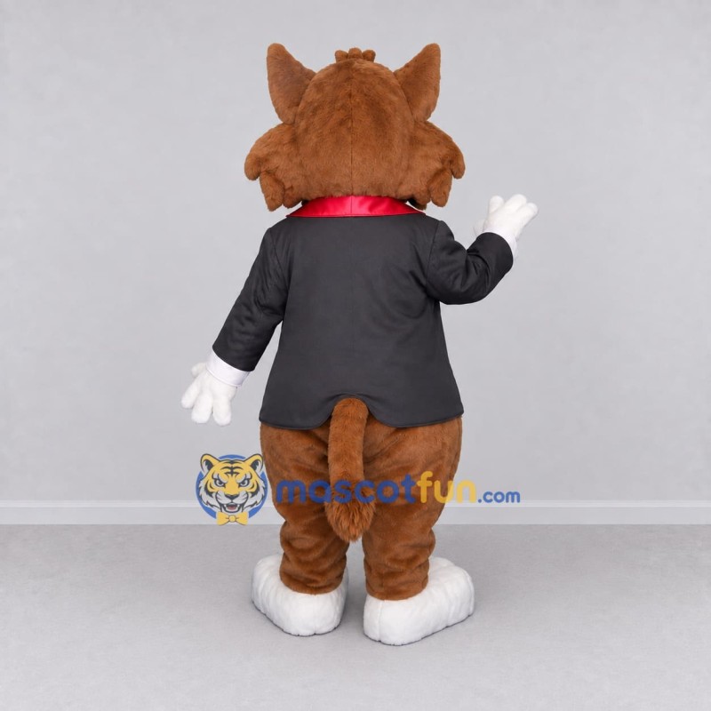 Custom Brown Black and Red Cat in Suit Mascot Costume Adult Full Body Suit for Themed Parties Custom Brown Black and Red Cat in Suit Mascot Costume Adult Full Body Suit for Themed Parties