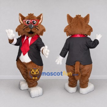 Custom Brown Black and Red Cat in Suit Mascot Costume Adult Full Body Suit for Themed Parties